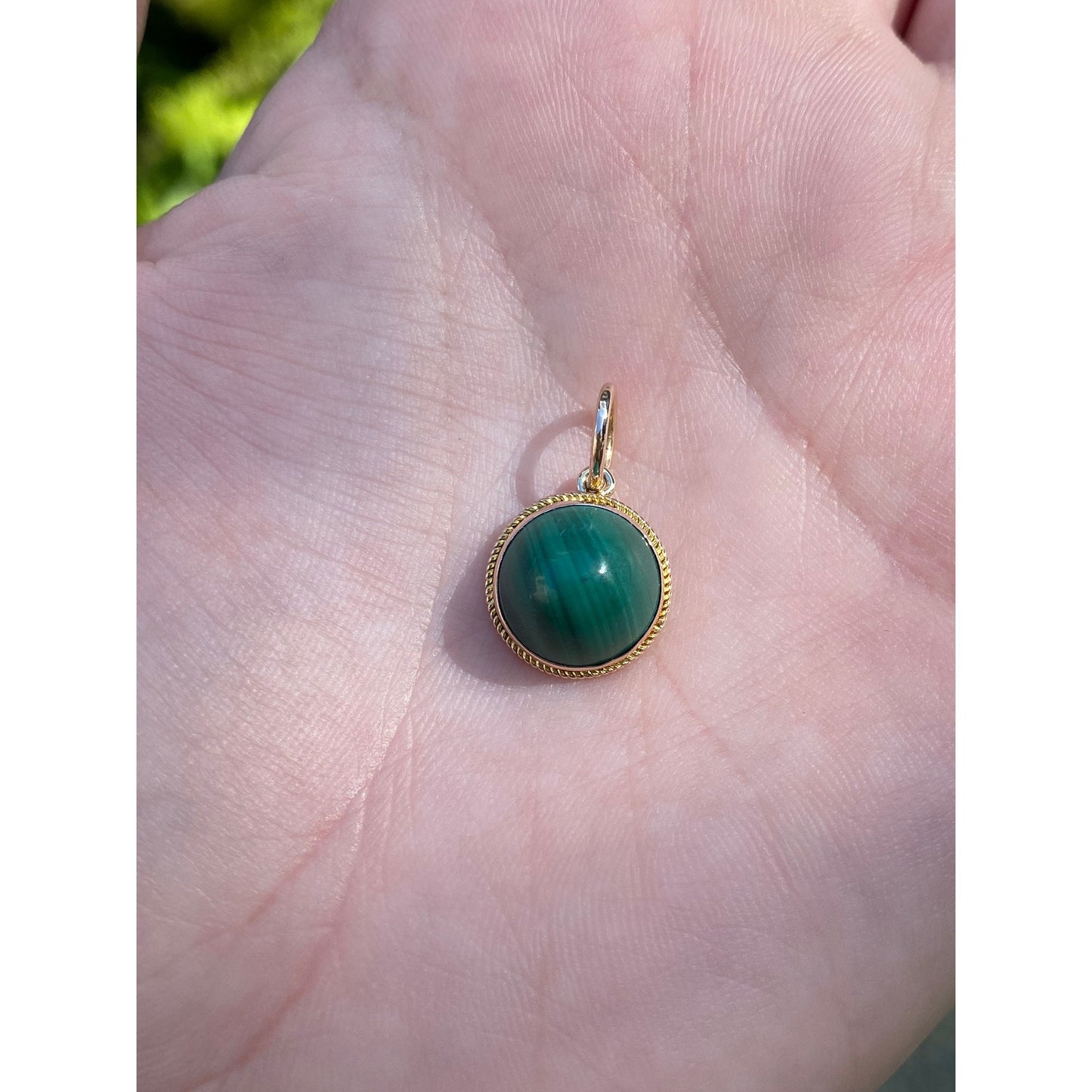 Vintage Solid 14k Yellow Gold Malachite Charm