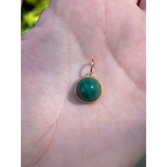 Vintage Solid 14k Yellow Gold Malachite Charm
