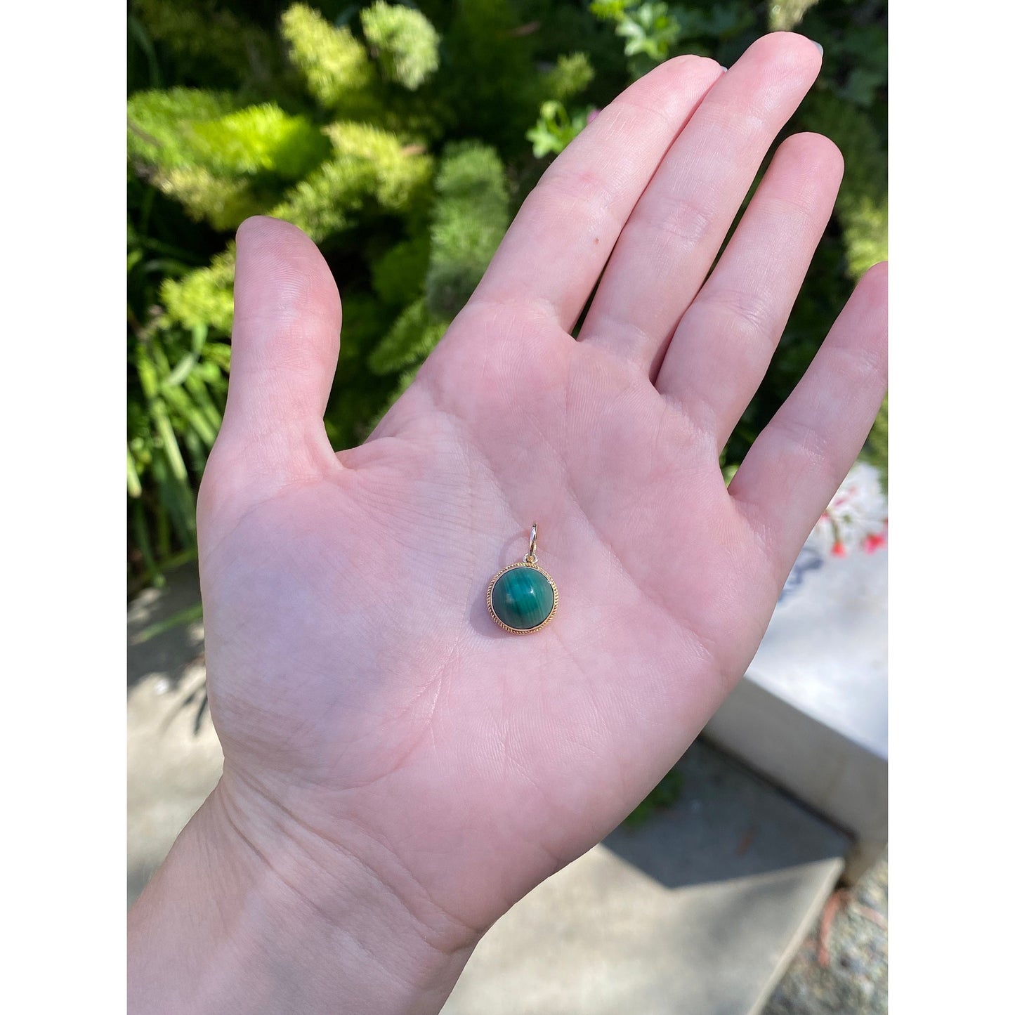 Vintage Solid 14k Yellow Gold Malachite Charm