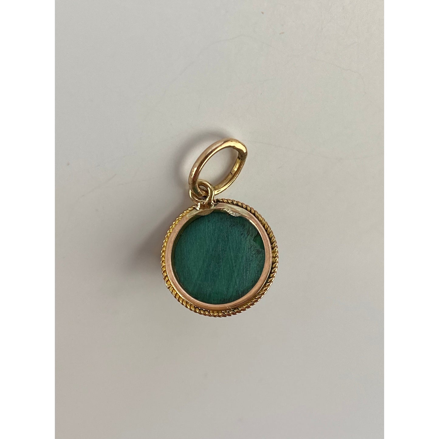 Vintage Solid 14k Yellow Gold Malachite Charm