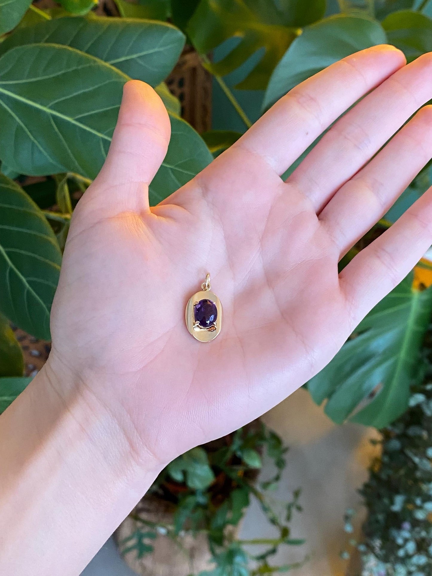 Vintage Solid 14k Yellow Gold Amethyst Cufflink Conversion Charm