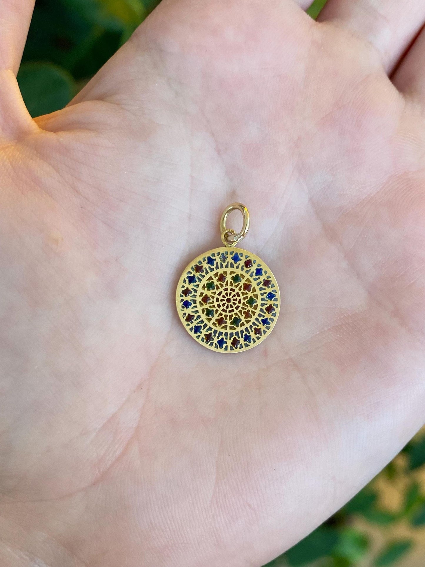 Vintage Solid 10k Yellow Gold Enamel Mandala Charm