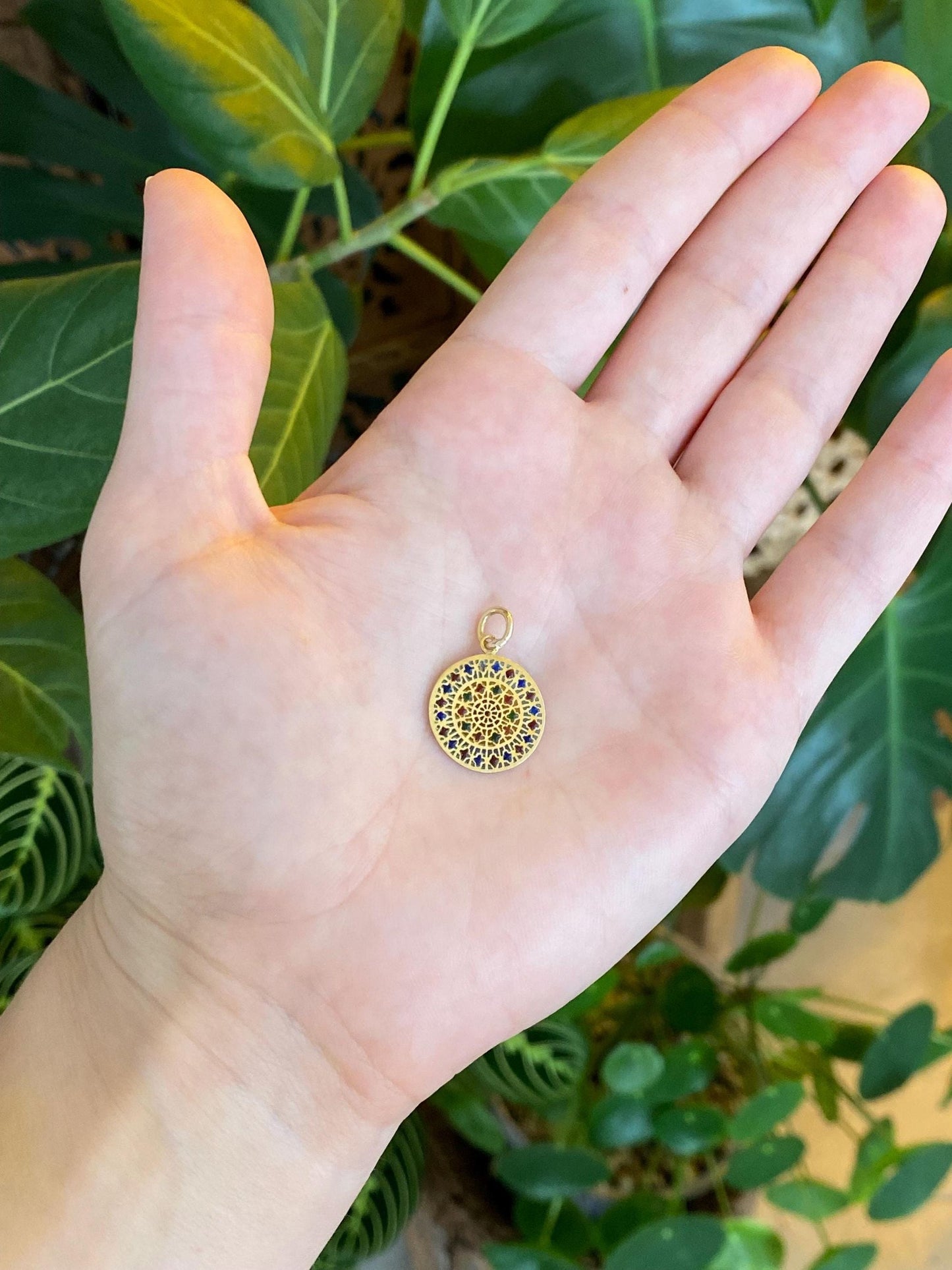 Vintage Solid 10k Yellow Gold Enamel Mandala Charm