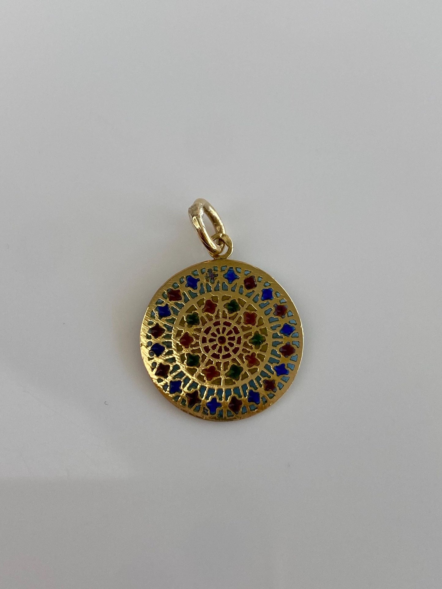 Vintage Solid 10k Yellow Gold Enamel Mandala Charm