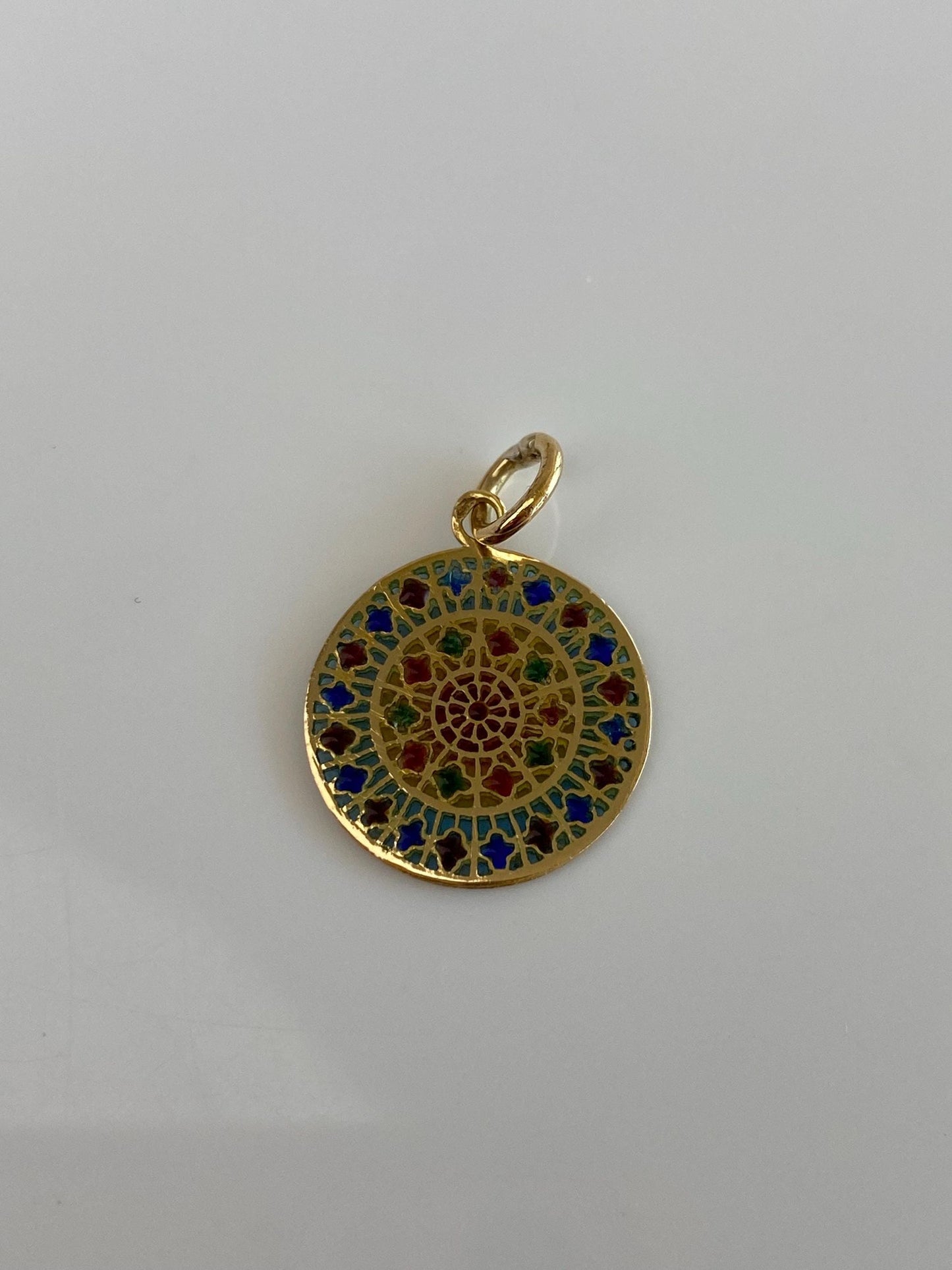 Vintage Solid 10k Yellow Gold Enamel Mandala Charm