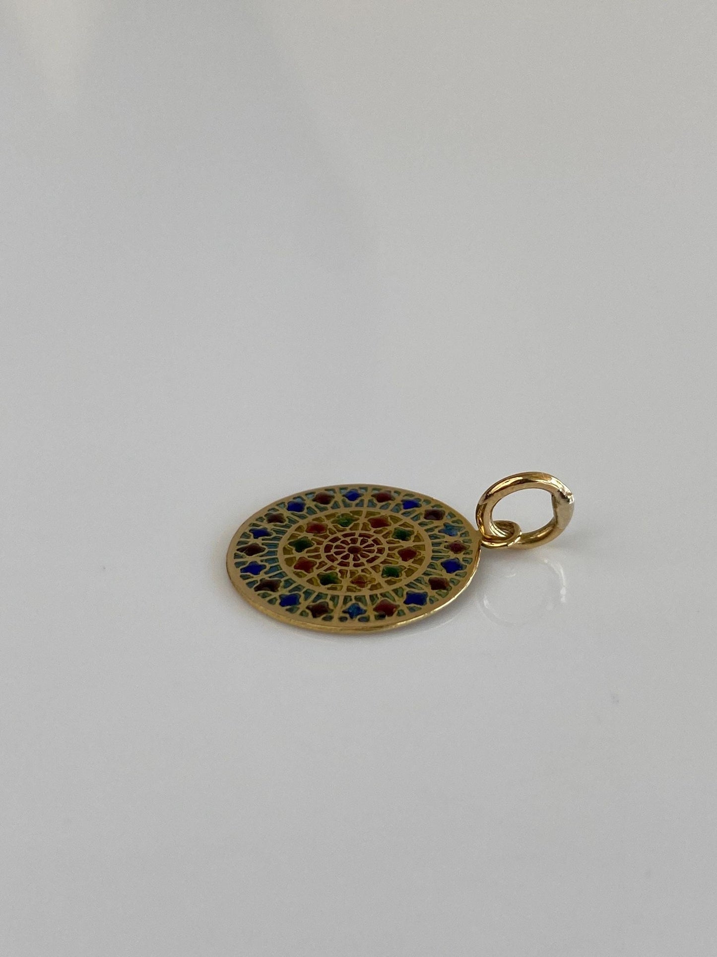 Vintage Solid 10k Yellow Gold Enamel Mandala Charm