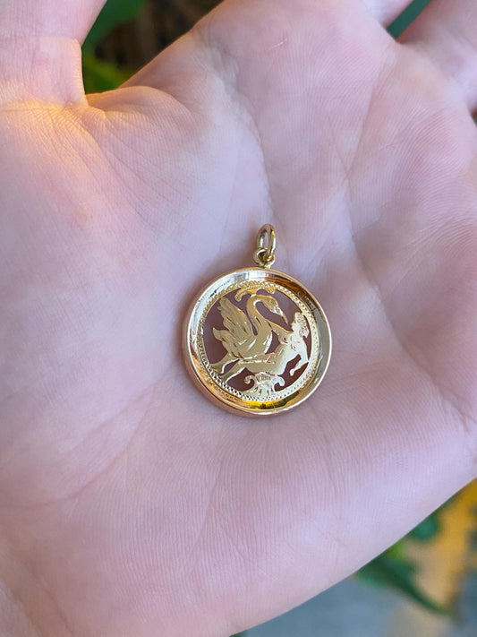 Vintage Solid 18k Yellow Gold Open Lady Swan Charm