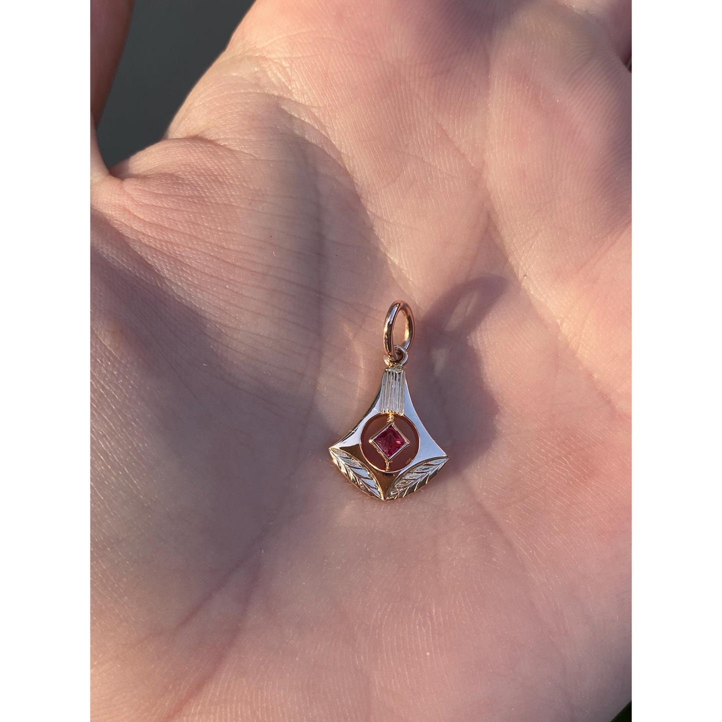 Vintage Solid 14k Rose Gold Pink Cubic Zirconia Stick Pin Conversion Charm