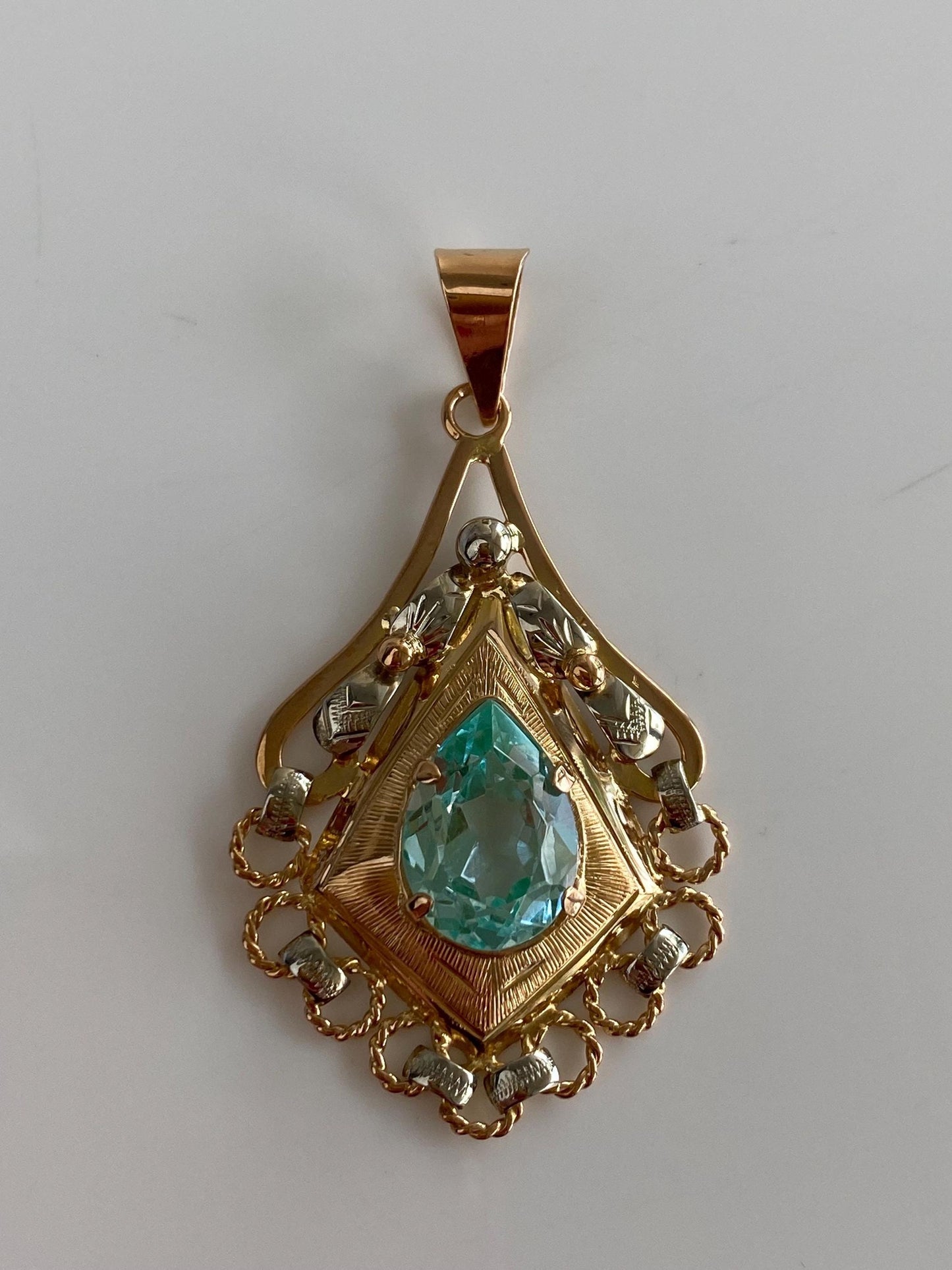 Vintage Solid 18k Rose & White Gold Bright Blue Spinel Charm