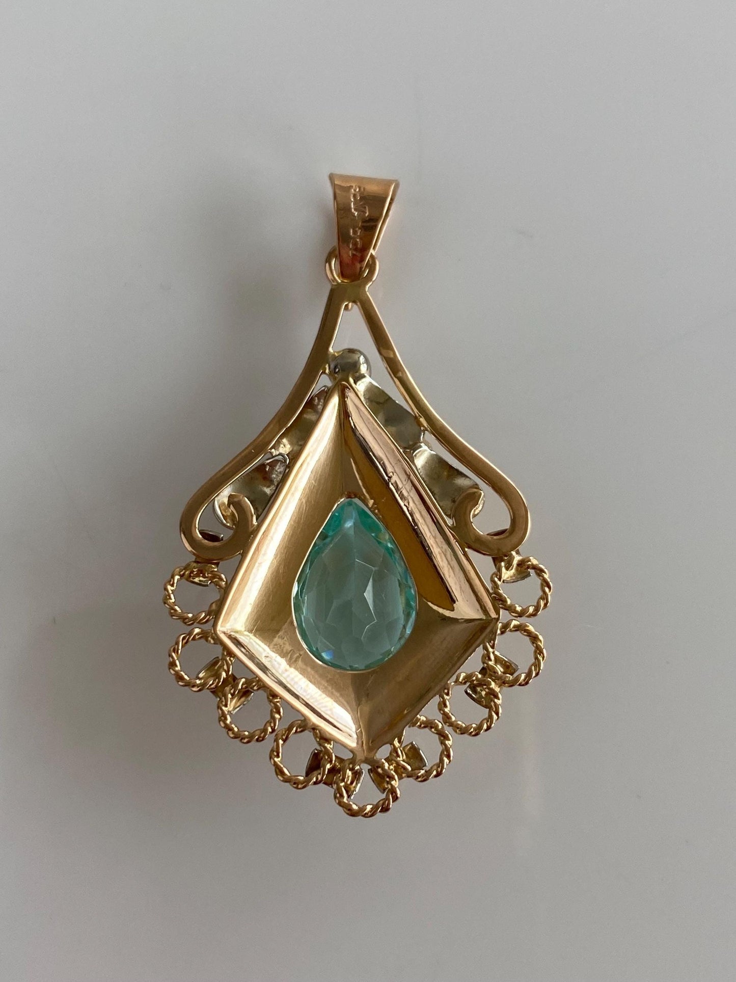 Vintage Solid 18k Rose & White Gold Bright Blue Spinel Charm