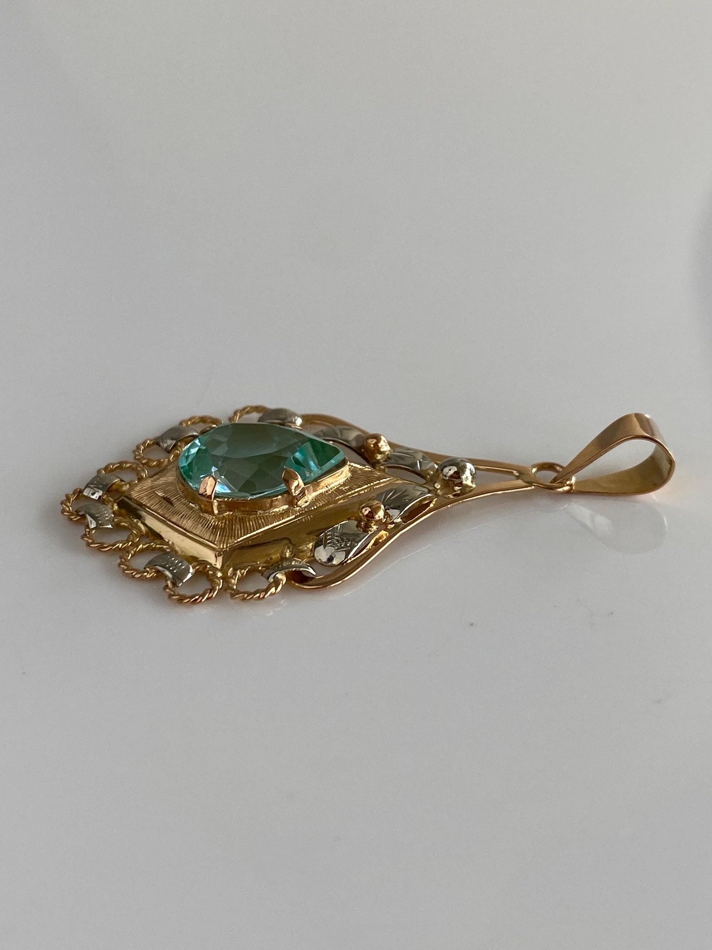 Vintage Solid 18k Rose & White Gold Bright Blue Spinel Charm