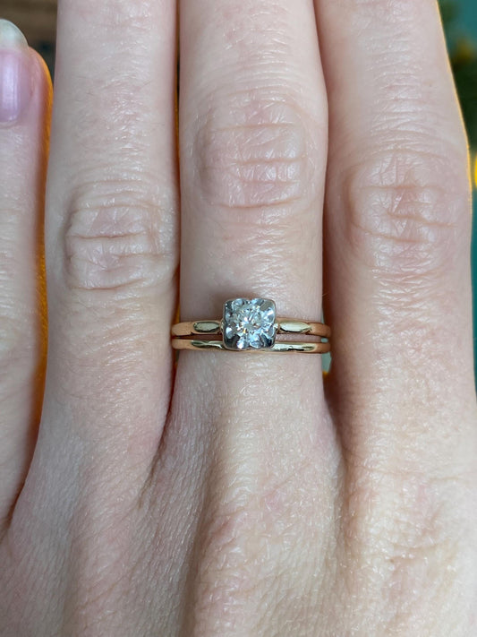 Vintage Solid 14k White & Yellow Gold Diamond Ring - Size 6.5