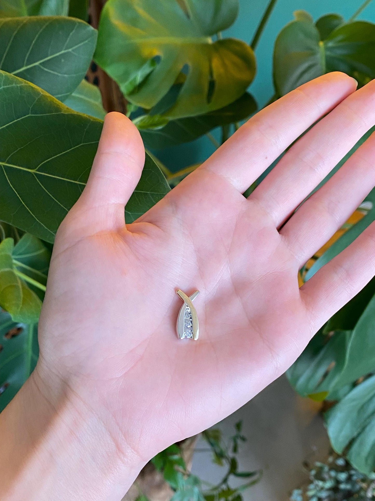 Vintage Solid 10k White & Yellow Gold Diamond Twist Charm