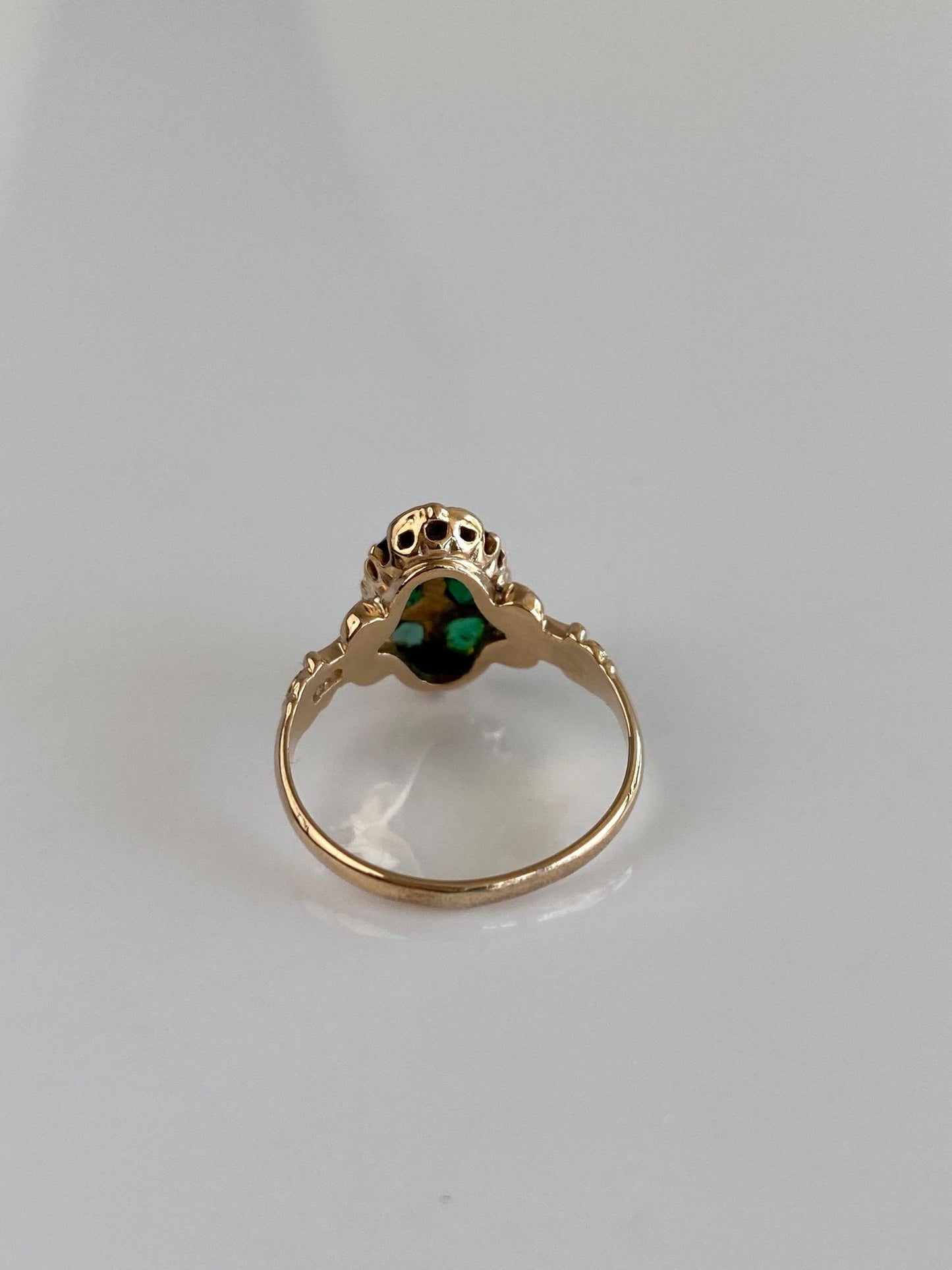 Vintage Solid 10k Rosey Gold Green Spinel Seed Pearls Ring - Size 4