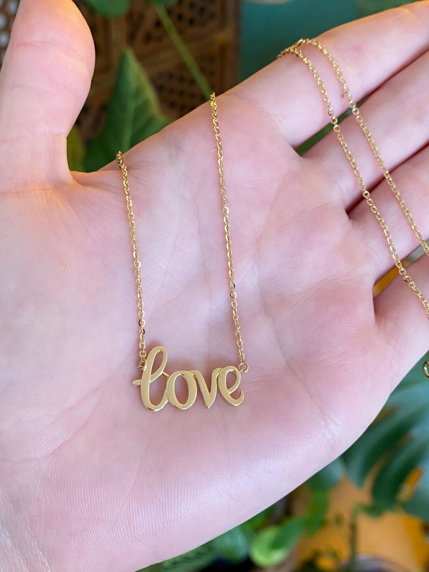 Vintage Solid 14k Yellow Gold 'LOVE' Nameplate Tight Cable Chain Necklace - 17 inches