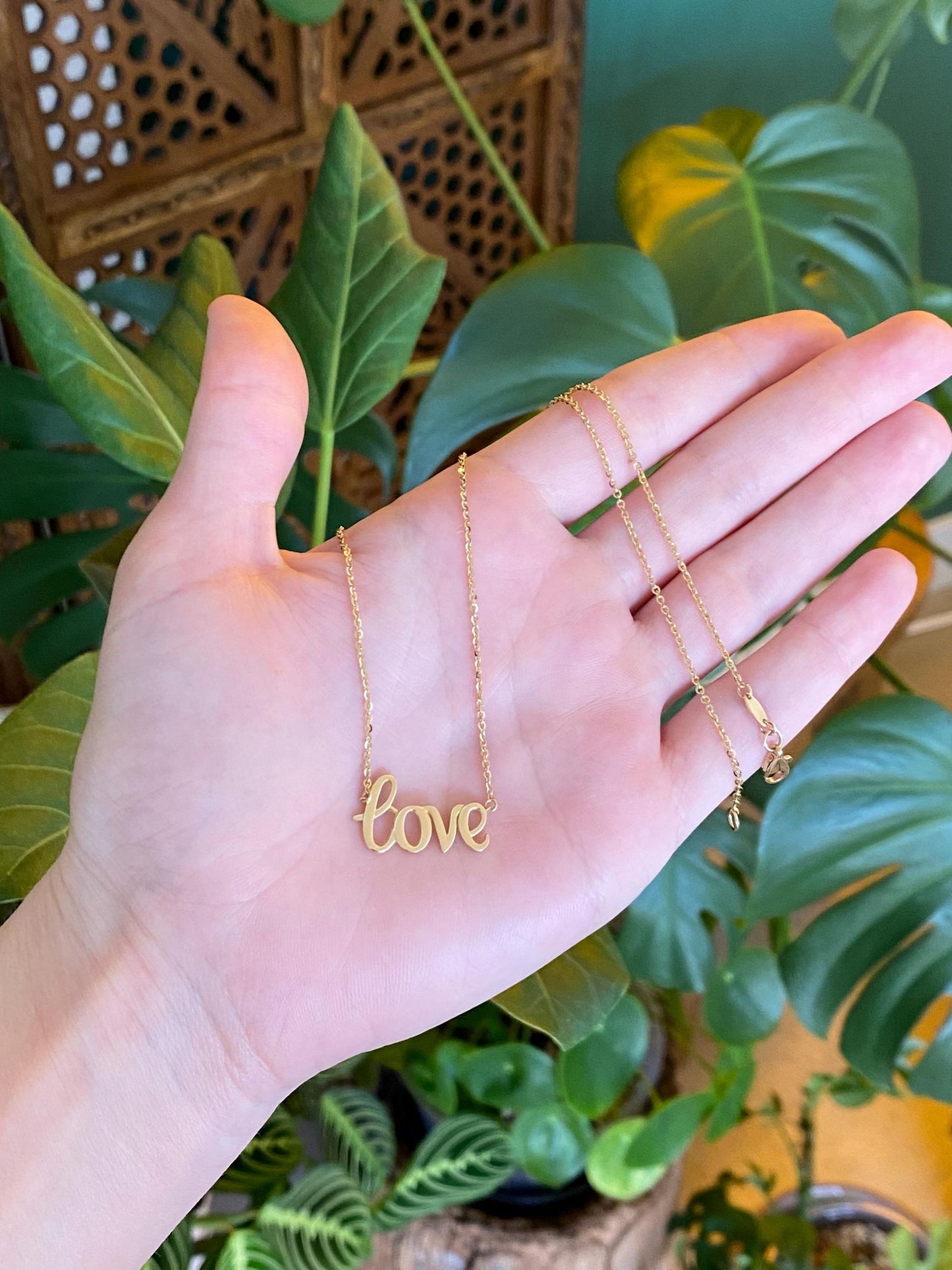 Vintage Solid 14k Yellow Gold 'LOVE' Nameplate Tight Cable Chain Necklace - 17 inches