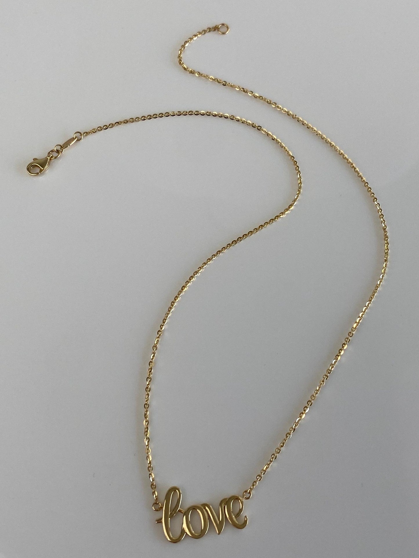 Vintage Solid 14k Yellow Gold 'LOVE' Nameplate Tight Cable Chain Necklace - 17 inches