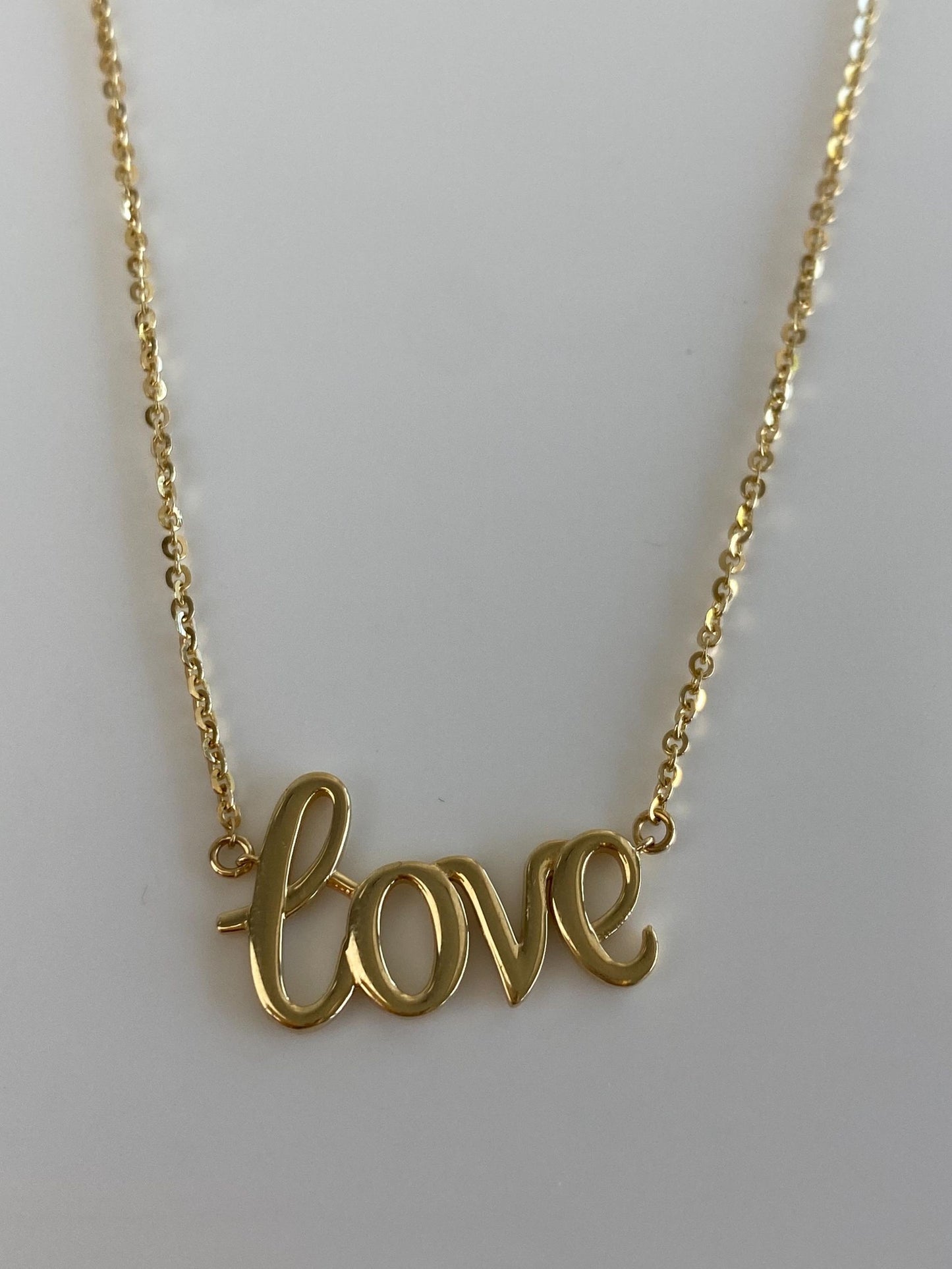 Vintage Solid 14k Yellow Gold 'LOVE' Nameplate Tight Cable Chain Necklace - 17 inches