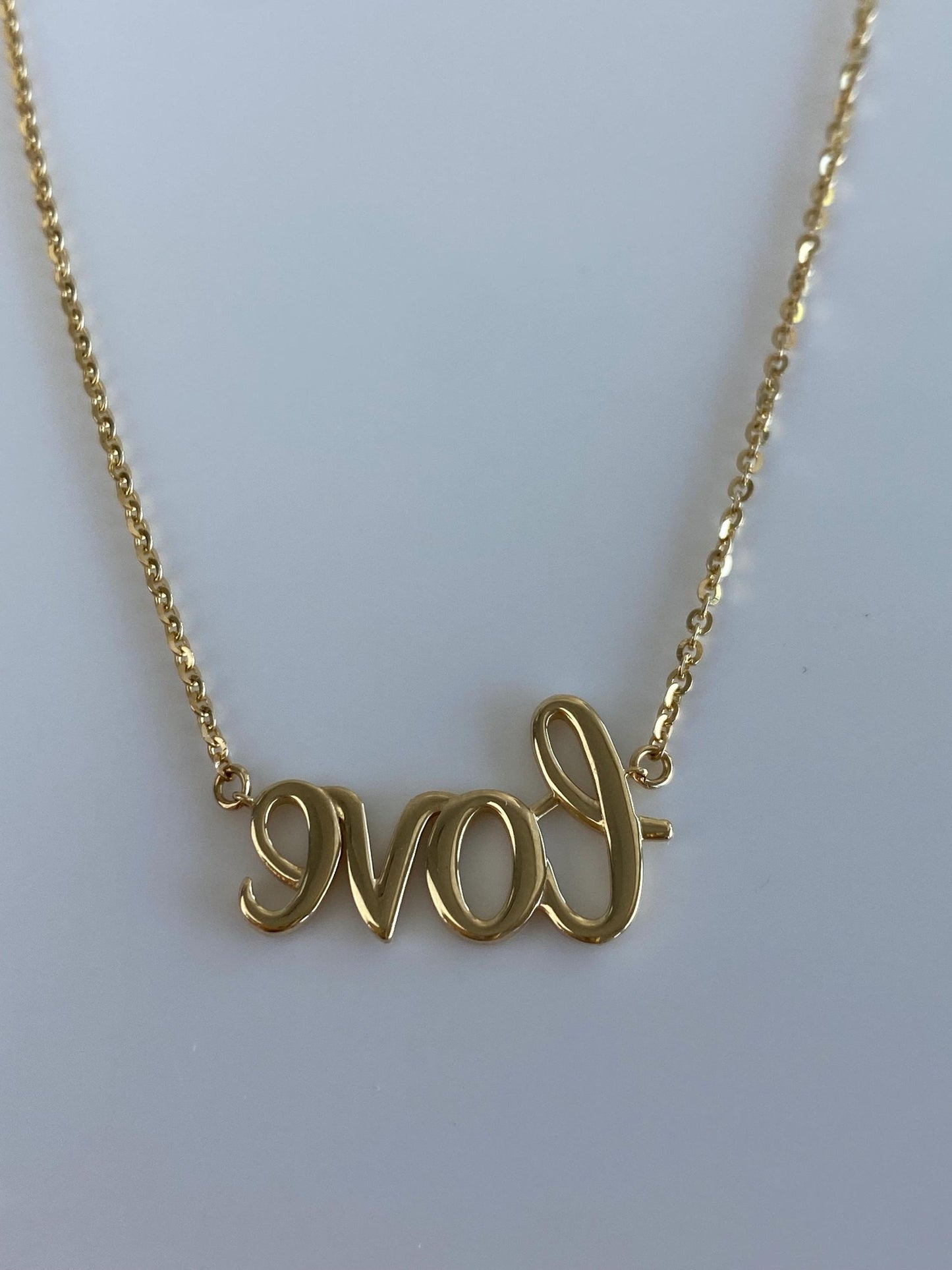 Vintage Solid 14k Yellow Gold 'LOVE' Nameplate Tight Cable Chain Necklace - 17 inches