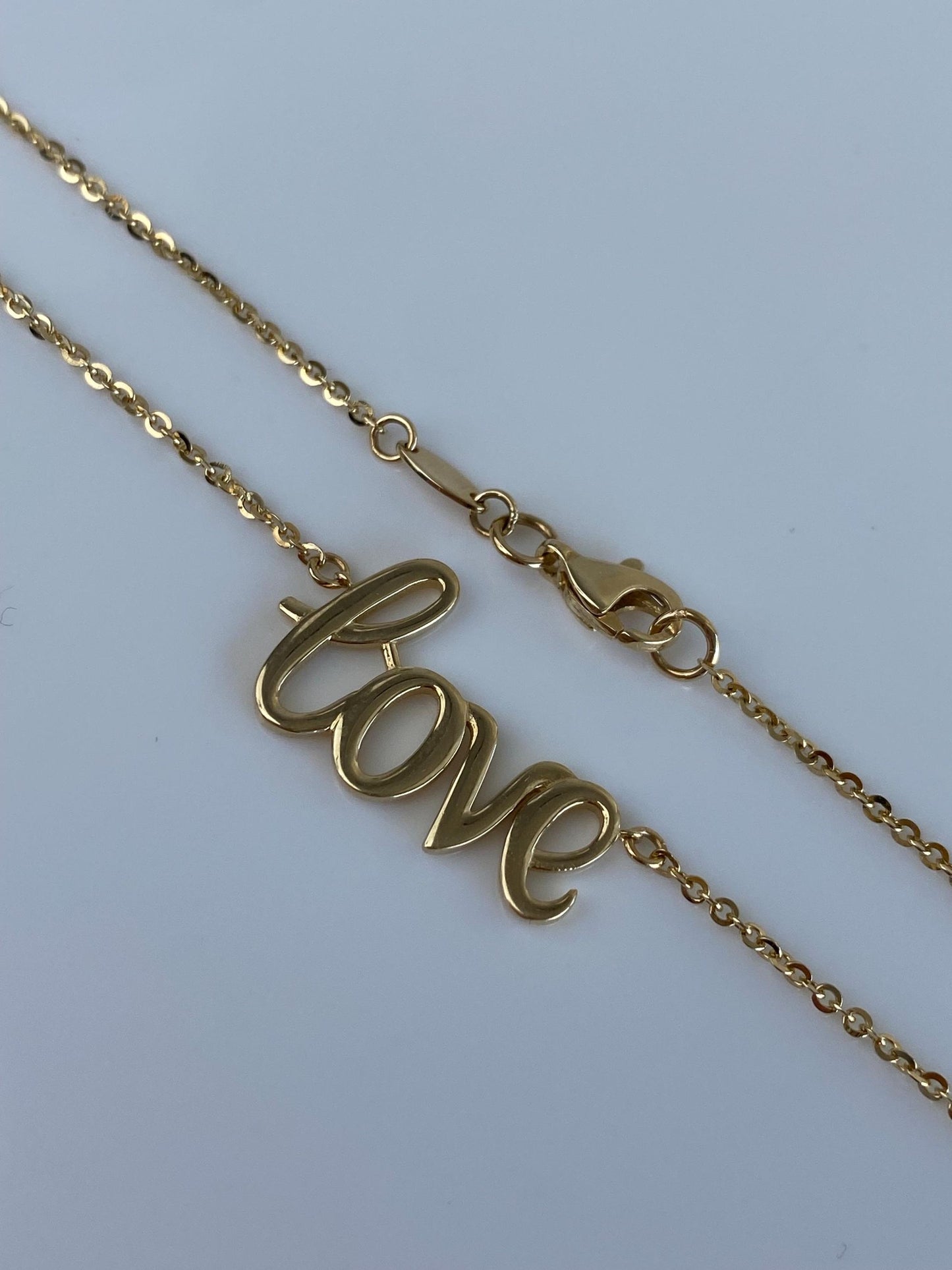Vintage Solid 14k Yellow Gold 'LOVE' Nameplate Tight Cable Chain Necklace - 17 inches
