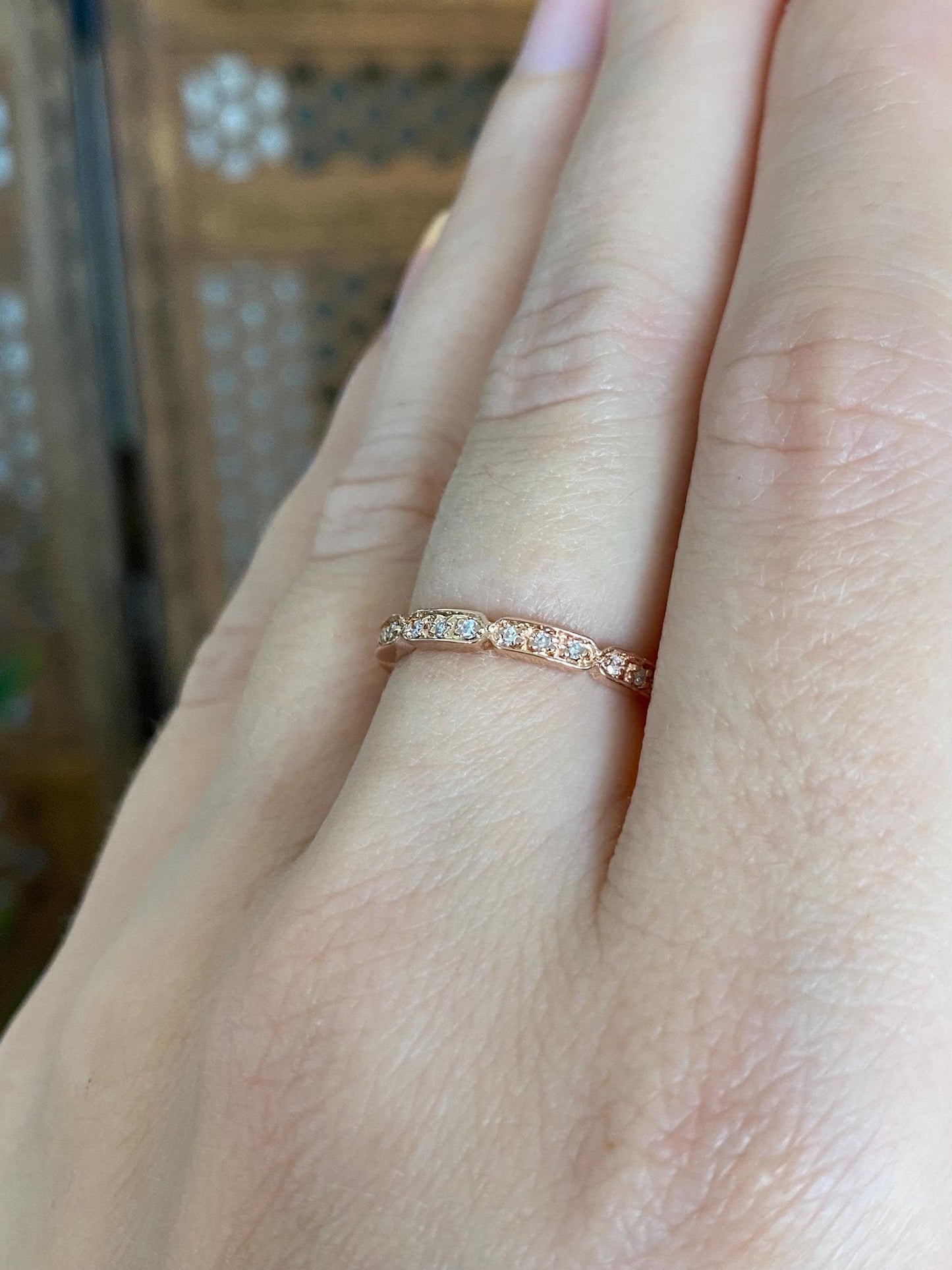Vintage Solid 14k Rose Gold Diamonds Ring - Size 5.75