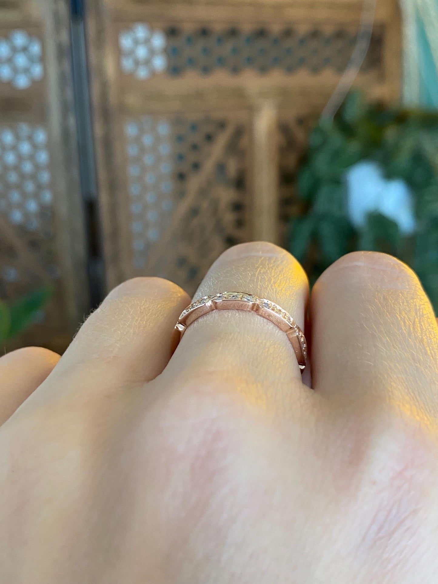 Vintage Solid 14k Rose Gold Diamonds Ring - Size 5.75
