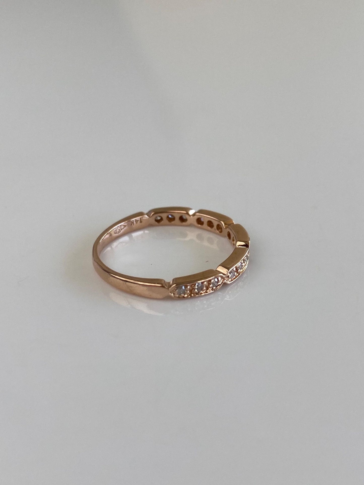 Vintage Solid 14k Rose Gold Diamonds Ring - Size 5.75
