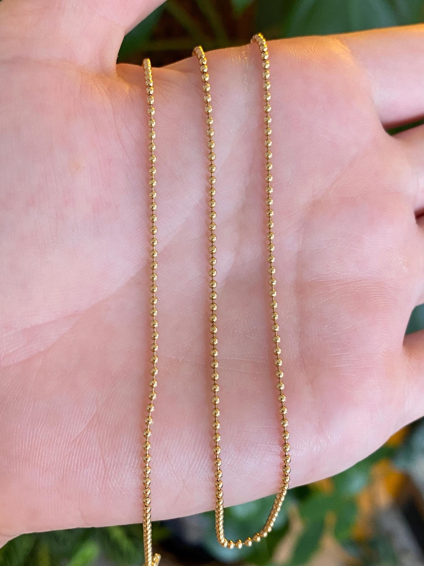 Vintage Solid 18k Yellow Gold Ball Chain Necklace - 16 to 18 inches