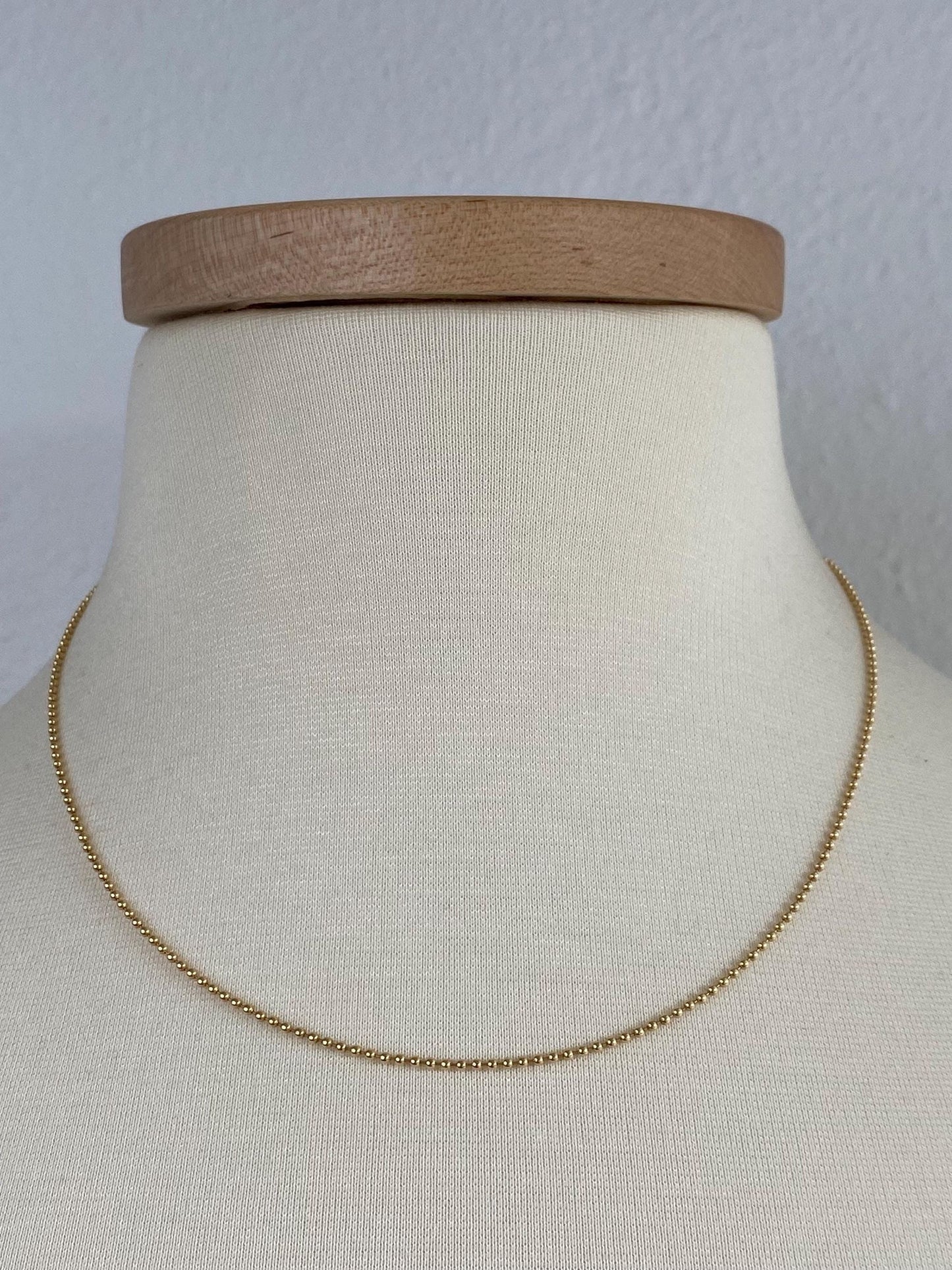 Vintage Solid 18k Yellow Gold Ball Chain Necklace - 16 to 18 inches