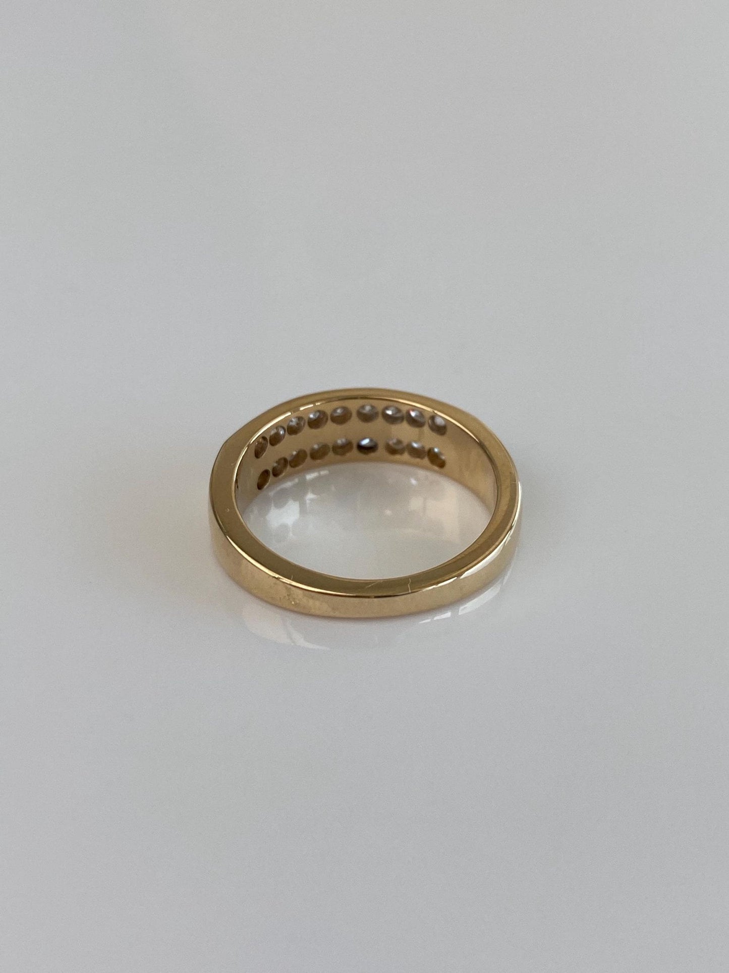 Vintage Solid 14k Yellow Gold Double Diamond Row Ring Band - Size 6