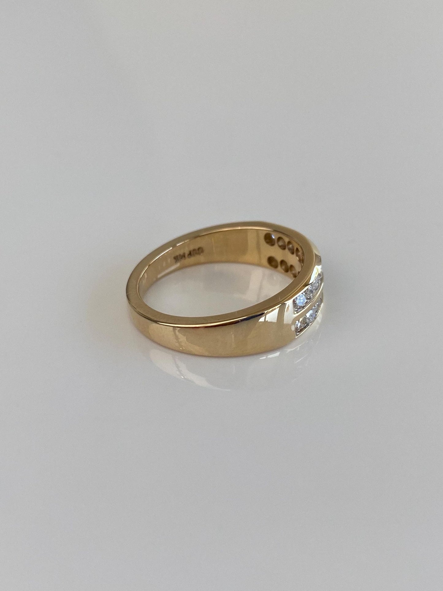 Vintage Solid 14k Yellow Gold Double Diamond Row Ring Band - Size 6