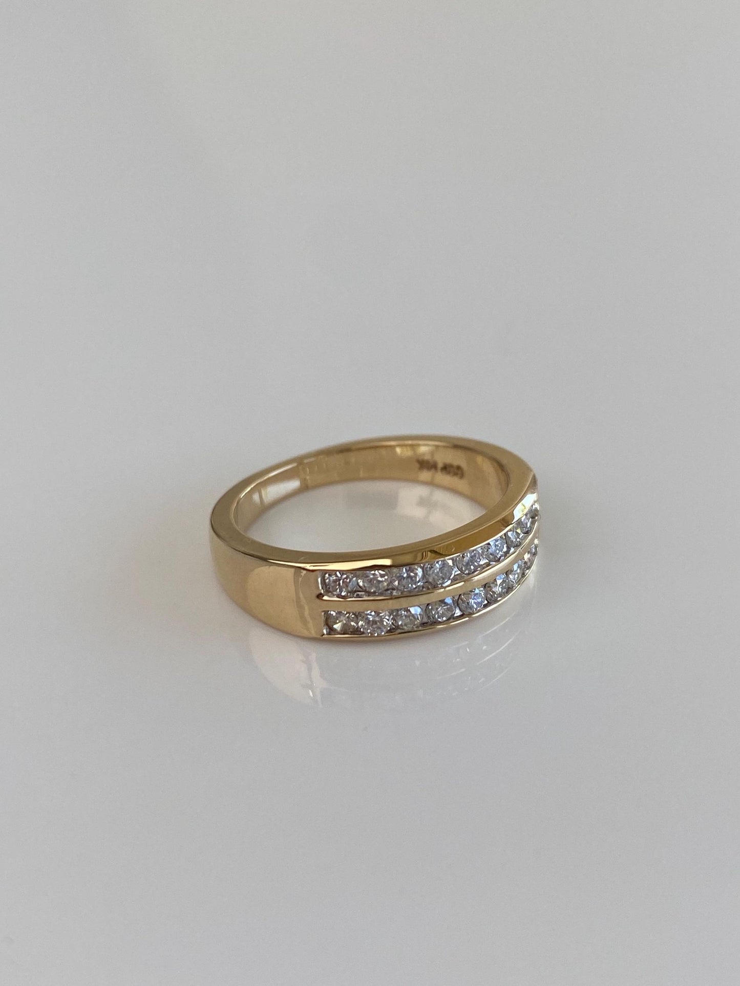Vintage Solid 14k Yellow Gold Double Diamond Row Ring Band - Size 6