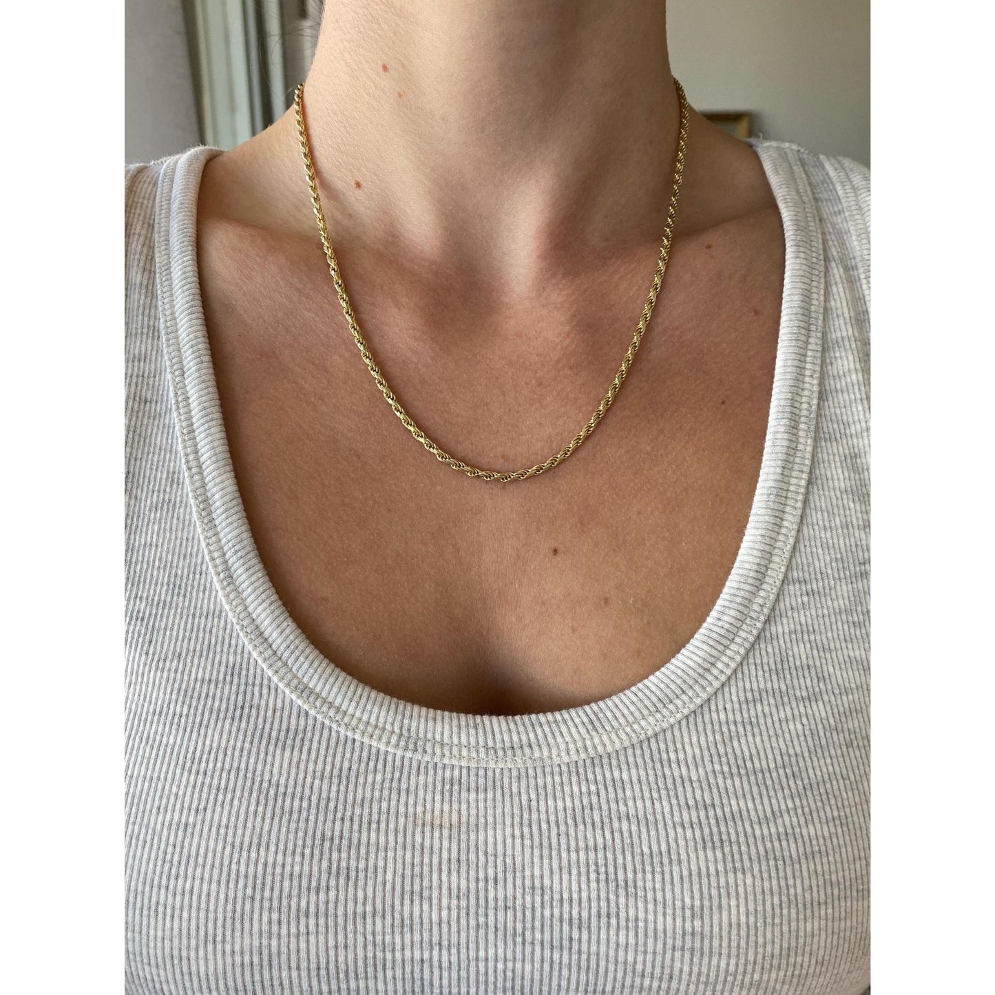 Vintage Solid 10k Yellow Gold Diamond Cut Rope Chain Necklace - 18.75 inches