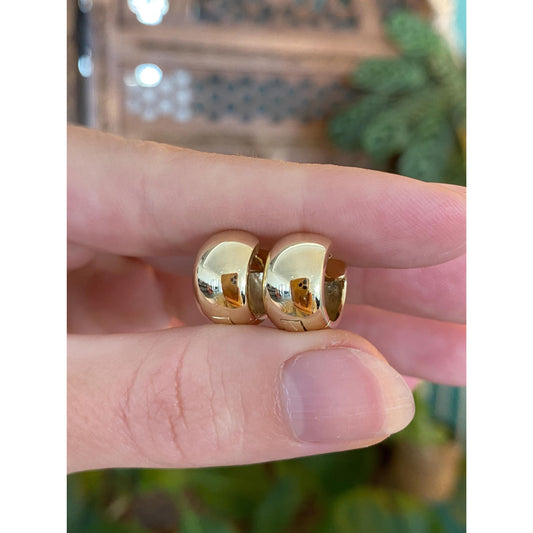 Vintage Solid 14k Yellow Gold Chunky Huggie Hoop Earrings