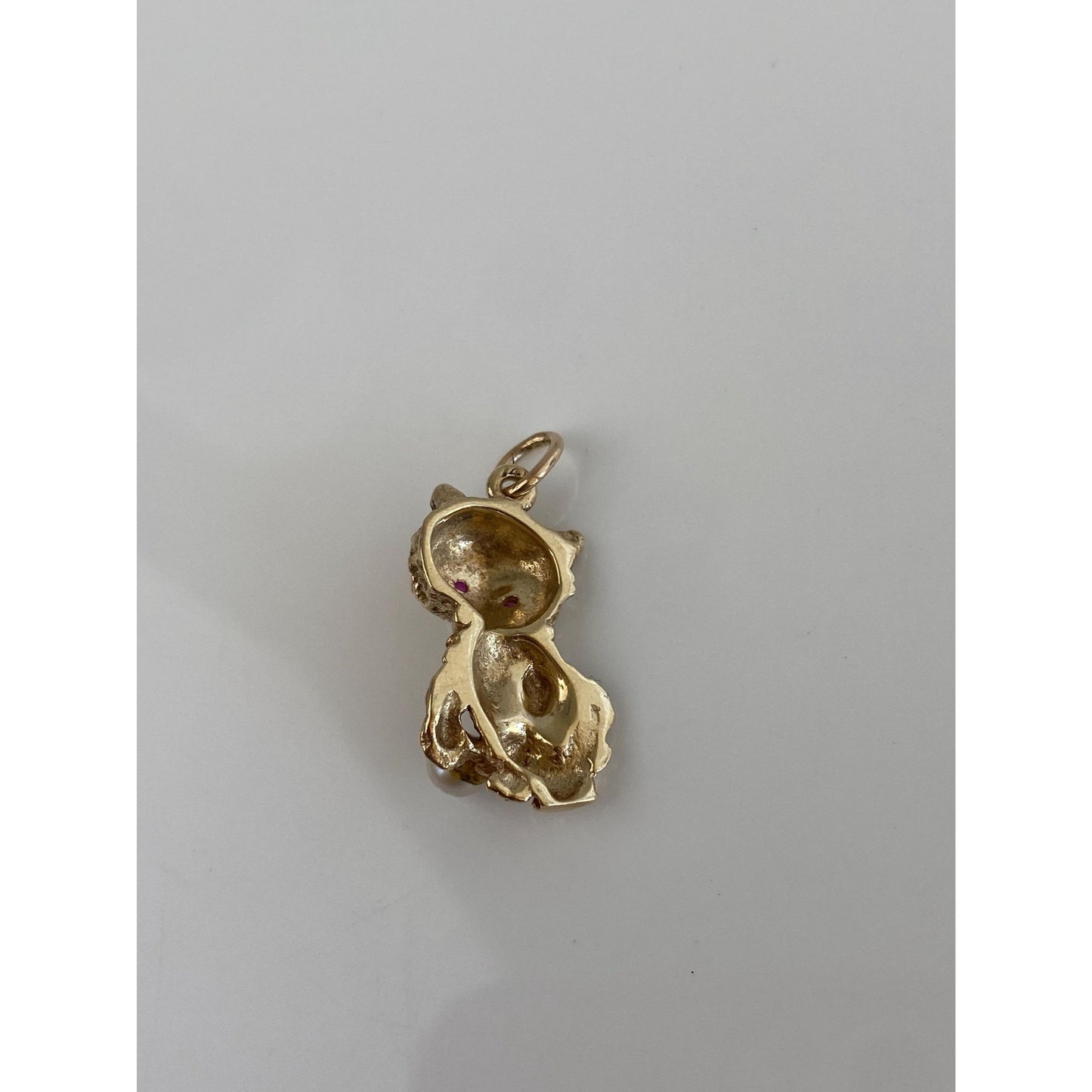 Vintage Solid 14k Yellow Gold Pearl Pink Spinel Playful Kitten Charm
