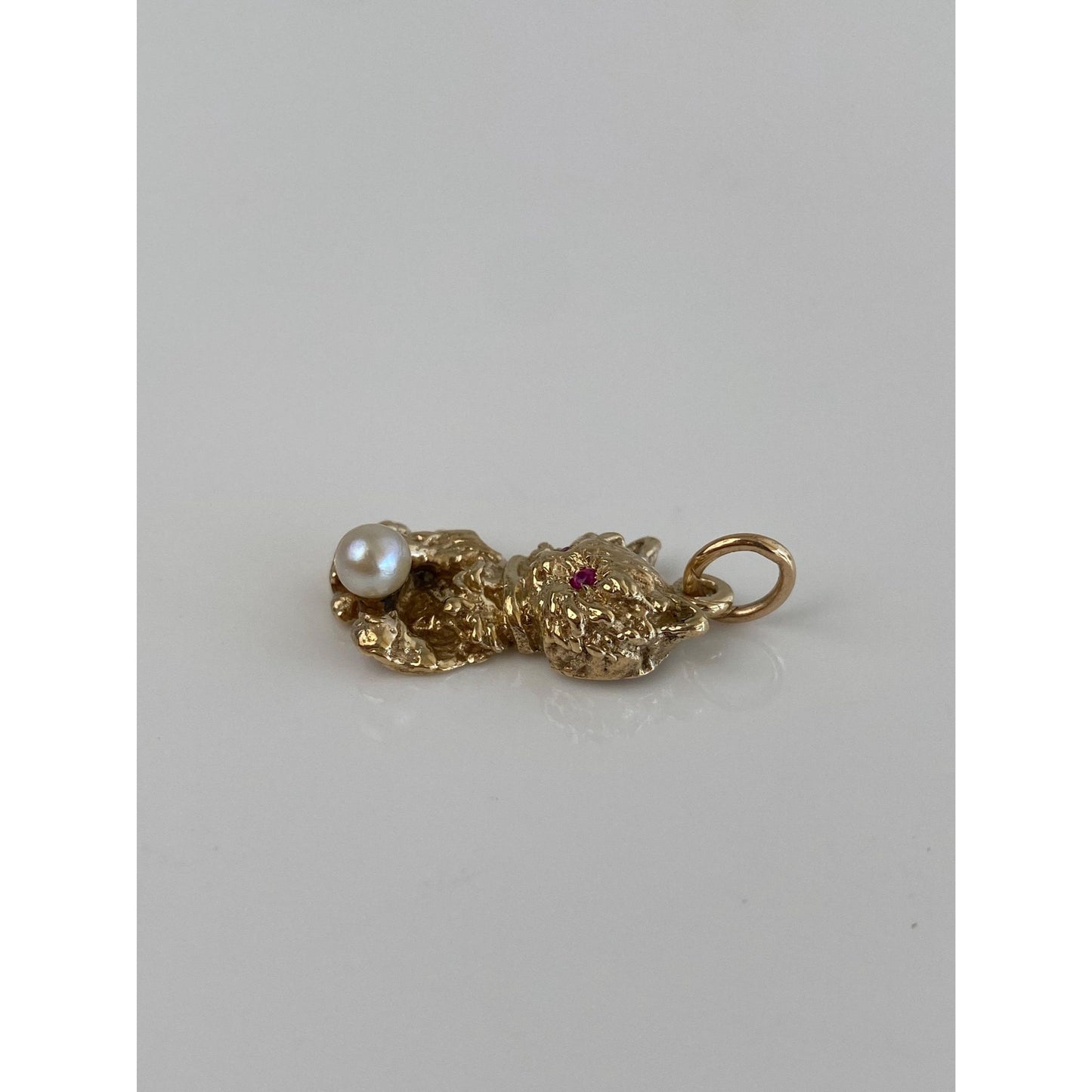 Vintage Solid 14k Yellow Gold Pearl Pink Spinel Playful Kitten Charm