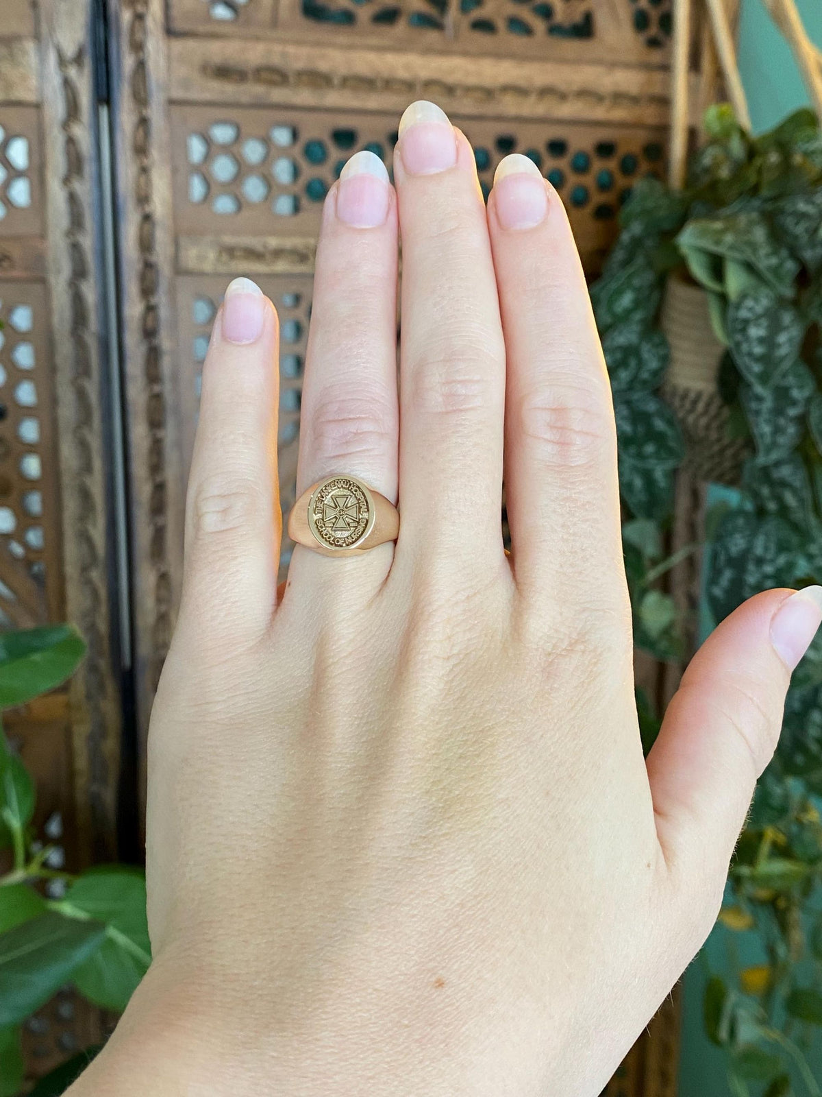Vintage Solid 14k Yellow Gold The Lankenau Hospital School of Nursing Signet Ring - Size 5