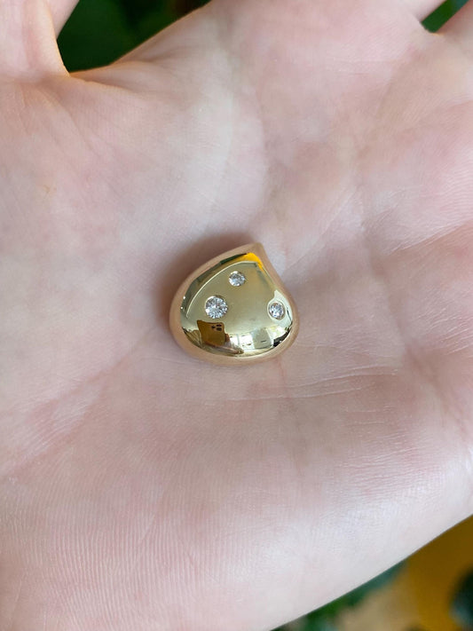 Vintage Solid 14k Yellow Gold Diamond Dotted Teardrop Charm