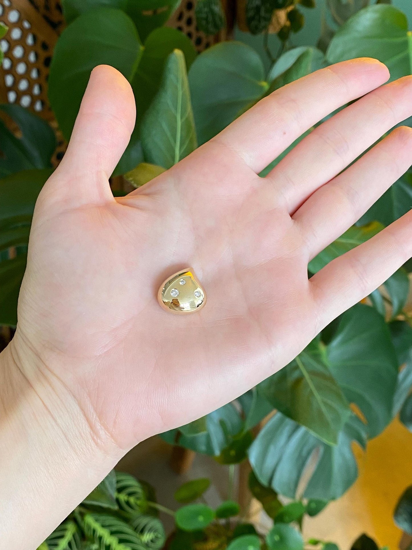 Vintage Solid 14k Yellow Gold Diamond Dotted Teardrop Charm