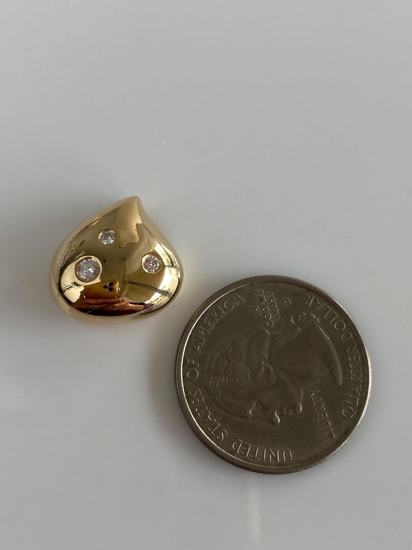 Vintage Solid 14k Yellow Gold Diamond Dotted Teardrop Charm