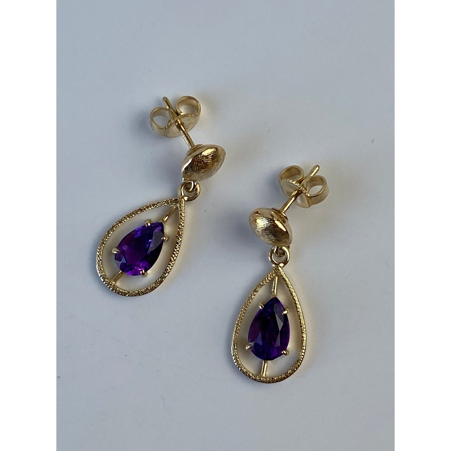 Vintage Solid 14k Yellow Gold Amethyst Dangle Stud Earrings