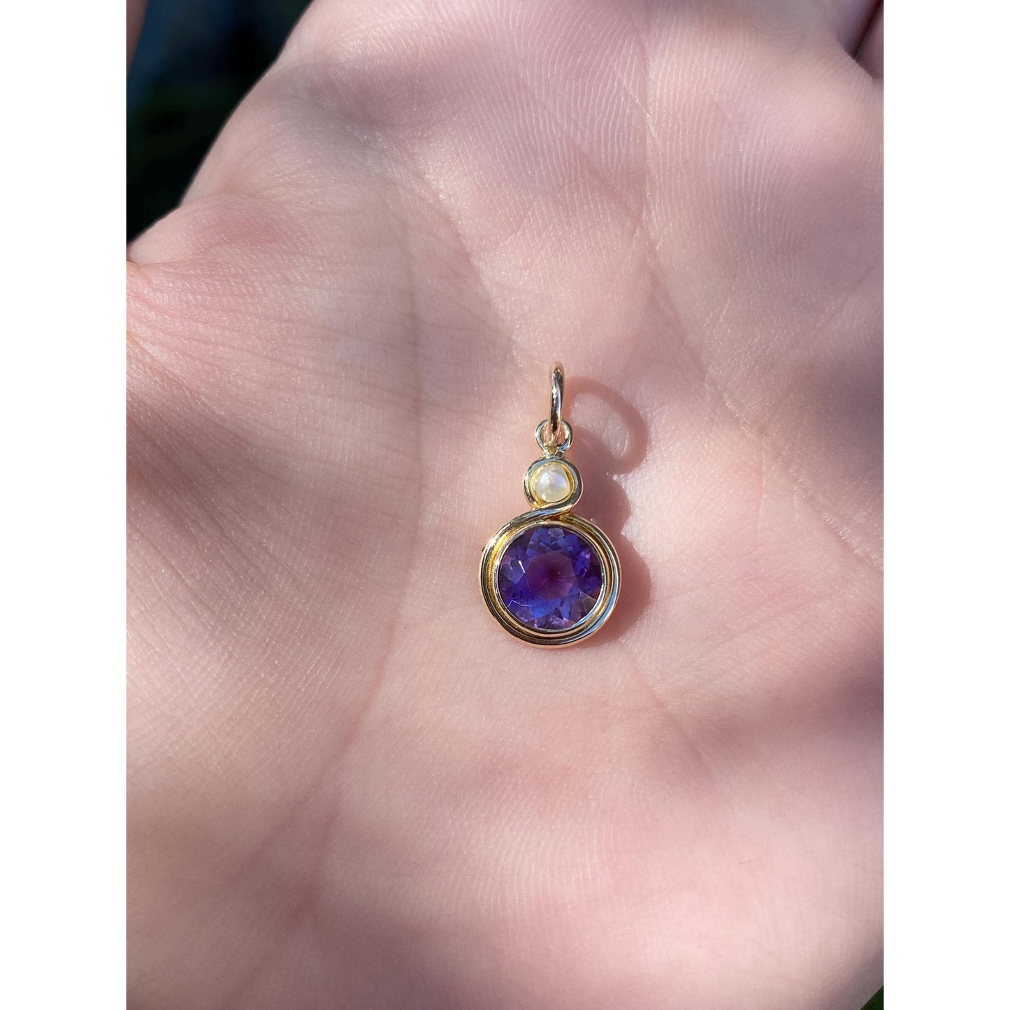 Vintage Solid 14k Yellow Gold Amethyst Pearl Stick Pin Conversion Charm