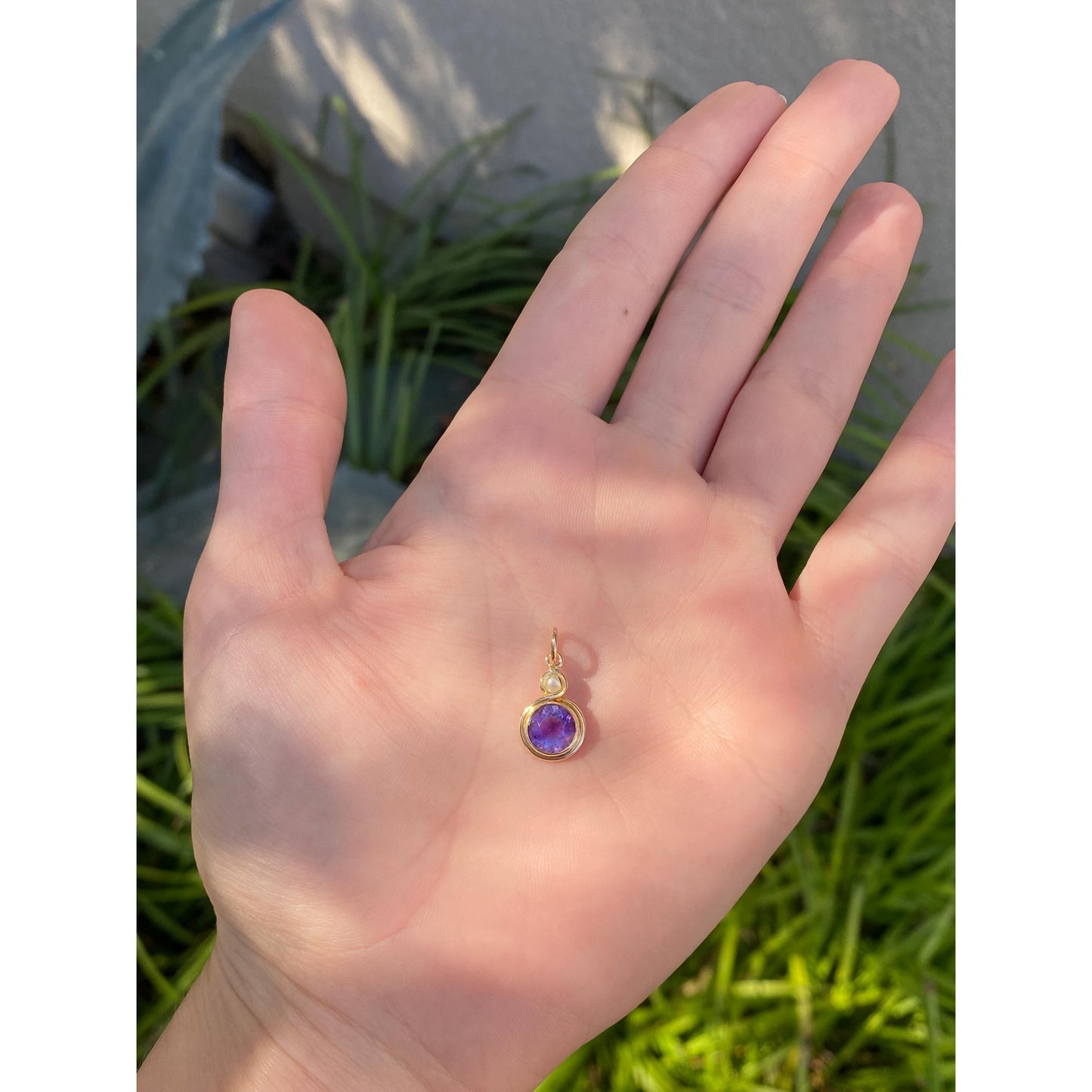 Vintage Solid 14k Yellow Gold Amethyst Pearl Stick Pin Conversion Charm