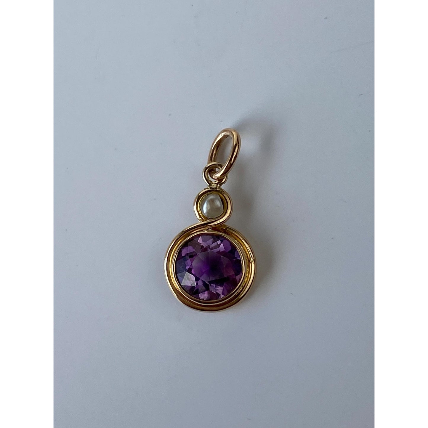 Vintage Solid 14k Yellow Gold Amethyst Pearl Stick Pin Conversion Charm