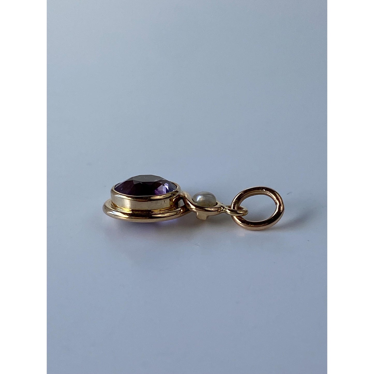 Vintage Solid 14k Yellow Gold Amethyst Pearl Stick Pin Conversion Charm