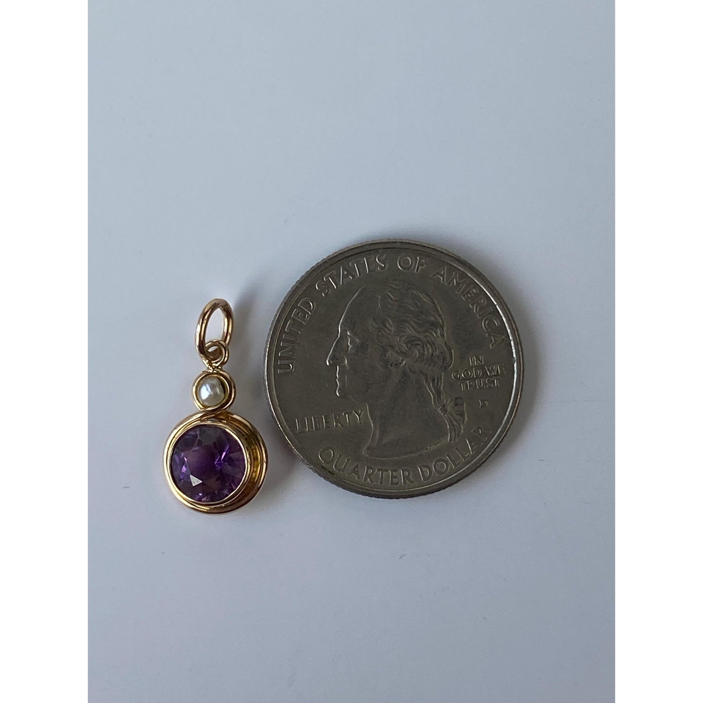 Vintage Solid 14k Yellow Gold Amethyst Pearl Stick Pin Conversion Charm
