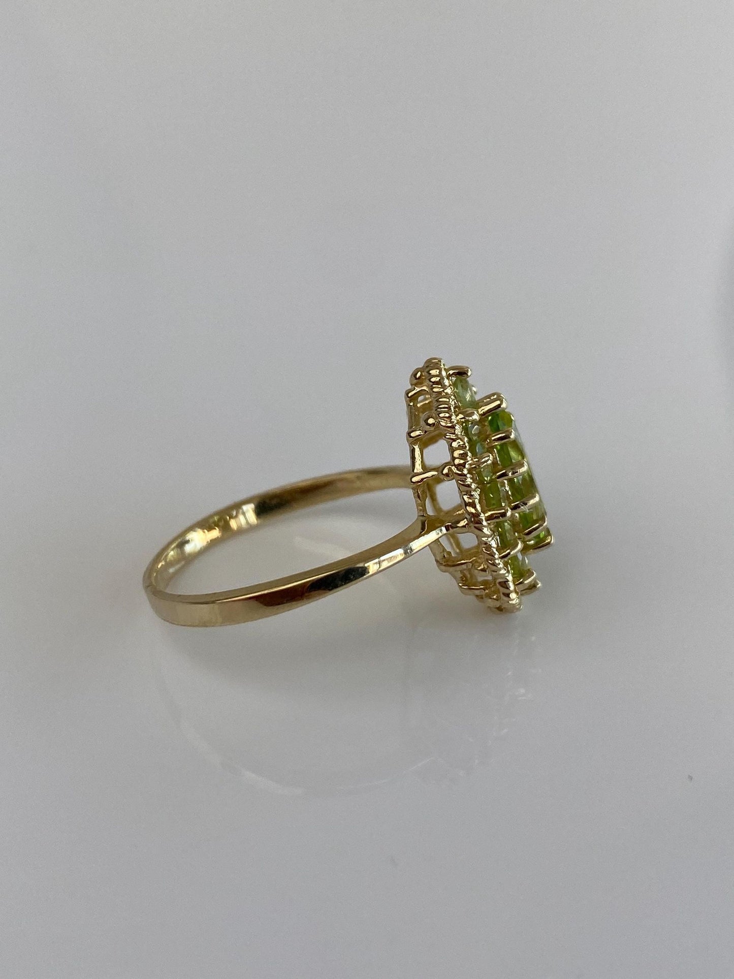 Vintage Solid 14k Yellow Gold Peridot Halo Ring - Size 8.75