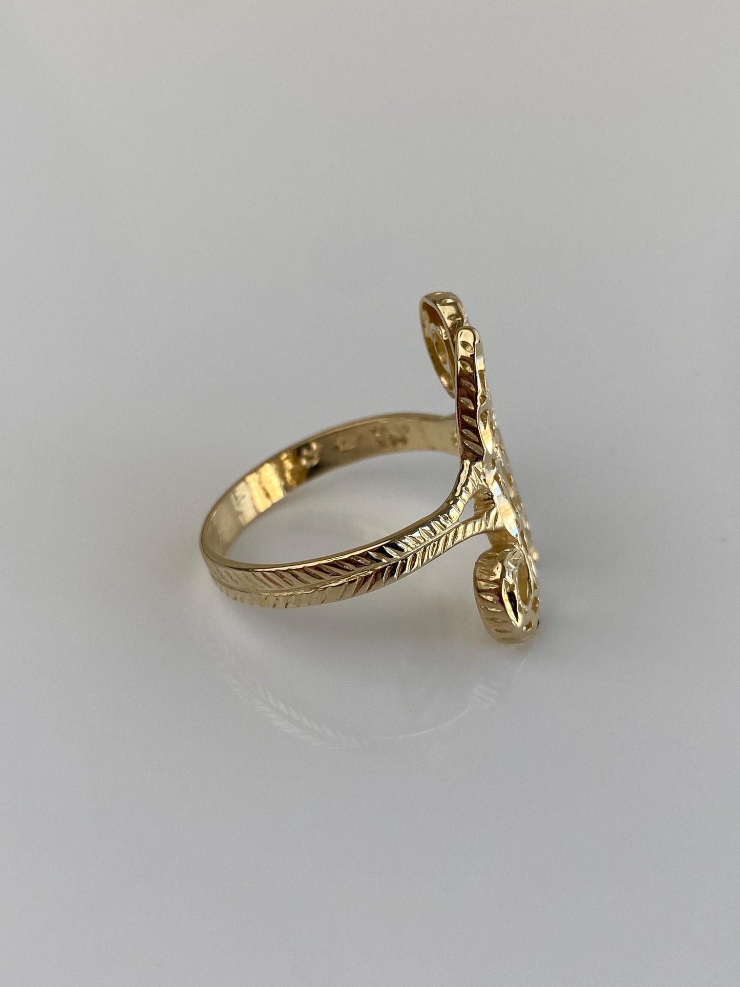 Vintage Solid 14k Yellow Gold Diamond Cut Initial 'N' Ring - Size 7.75