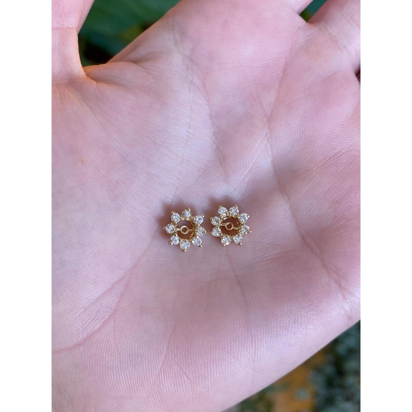 Vintage Solid 14k Yellow Gold Diamond Flower Earring Jackets