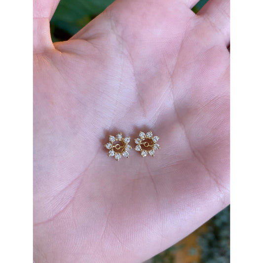 Vintage Solid 14k Yellow Gold Diamond Flower Earring Jackets